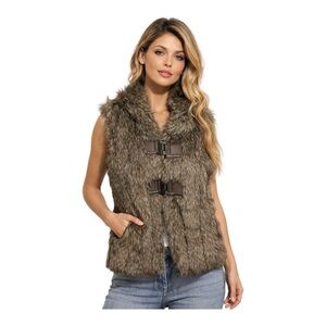 Jack Faux Fur Vest Brown Buckle Front Cozy Winter Layering Vest Women’s Size S